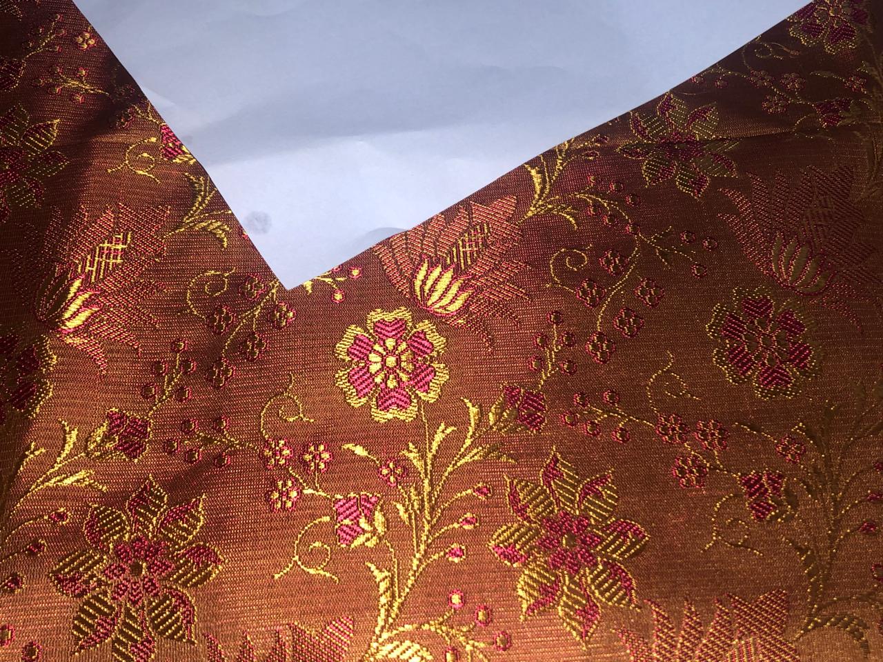 Silk Brocade fabric 44" wide  BRONZE X DEEP SCARLET FLORAL JACQUARD  BRO959[2]