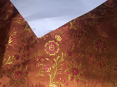 Silk Brocade fabric 44" wide  BRONZE X DEEP SCARLET FLORAL JACQUARD  BRO959[2]