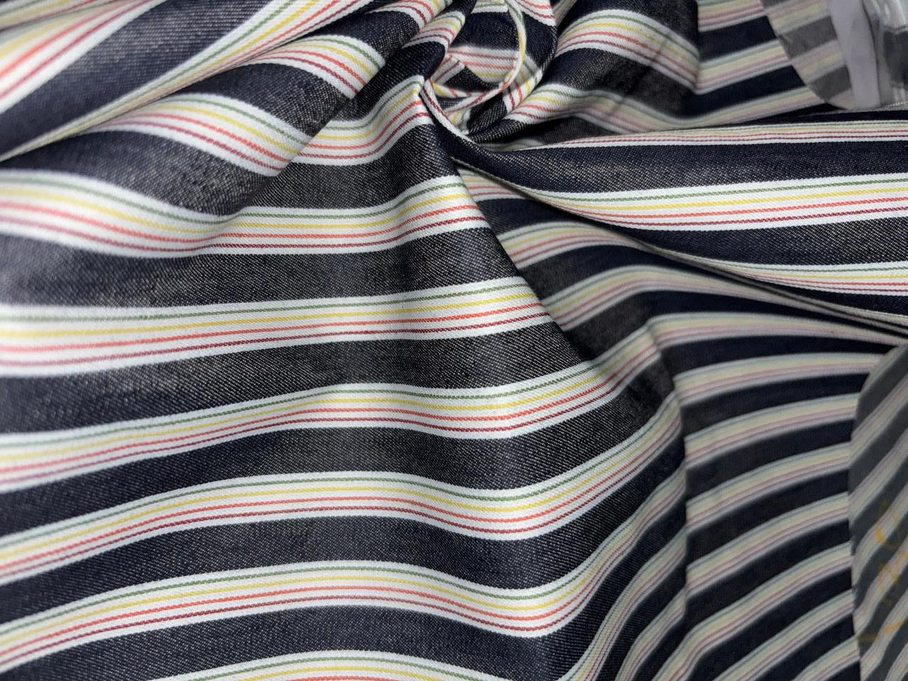 100% Cotton Denim  Fabric 58" wide STRIPES in 4 styles multicolor, charcoal /ivory, denim blue/white and denim blue /multicolor