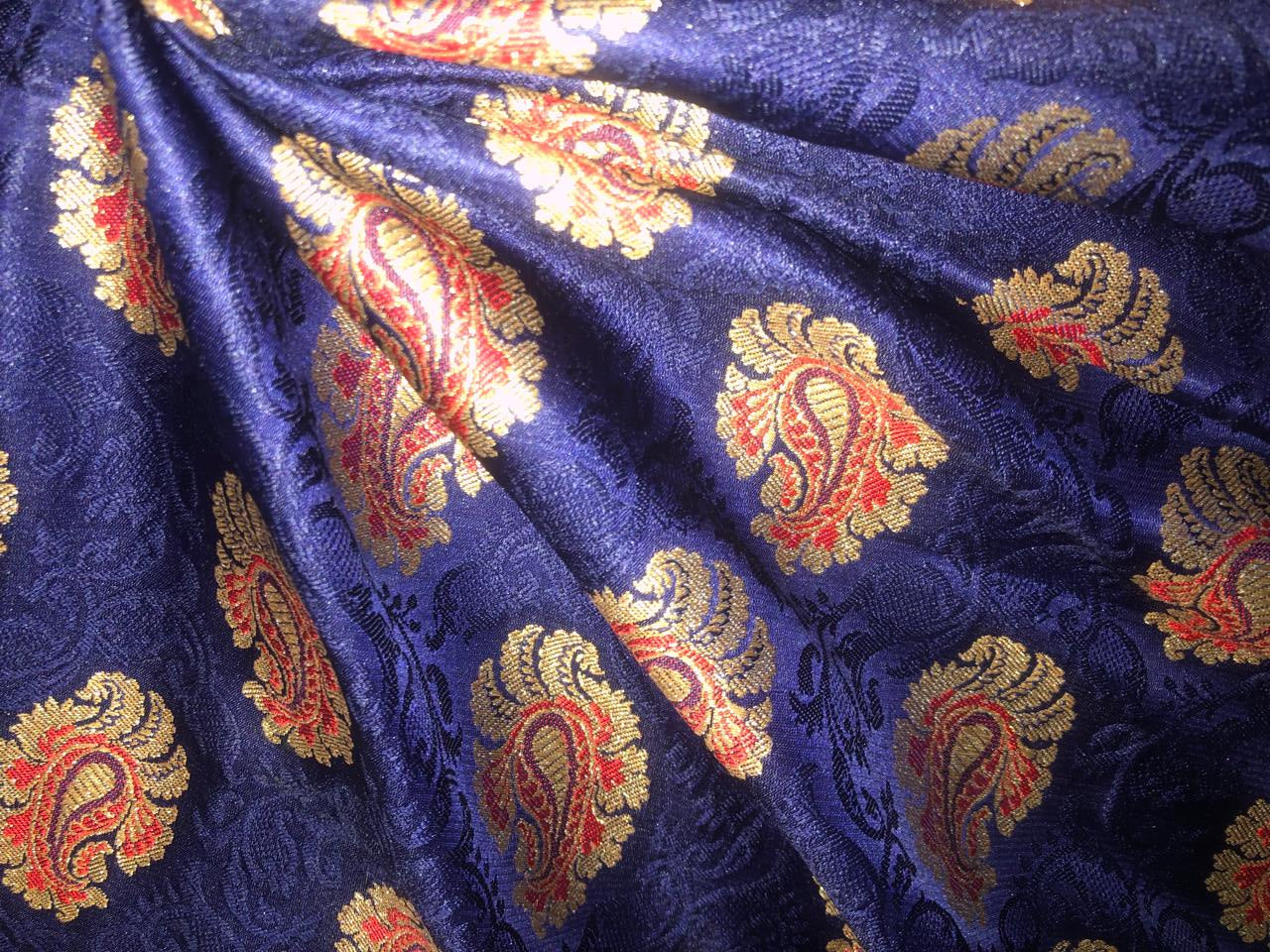 Silk Brocade fabric 44" wide PAISLEYS  available in 5 colors GREEN /YELLOW/ ROYAL BLUE /NAVY AND  ORANGE BRO940