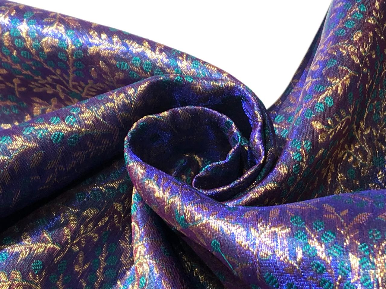 Brocade Fabric VINE Jacquard 3 D EFFECT with metallic gold available in 2 colors purple and blue BRO993[1/2]