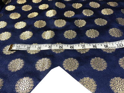 Silk Brocade fabric with Metallic gold motif Jacquard  44" wide available in 3 colors mango , midnight blue and grey