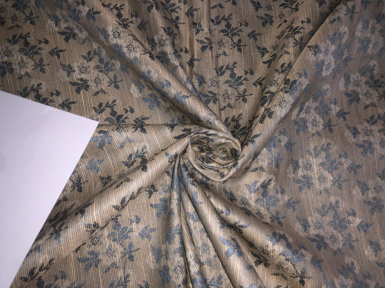 Silk Brocade fabric silver grey and gold  floral   jacquard  BRO1001[4]