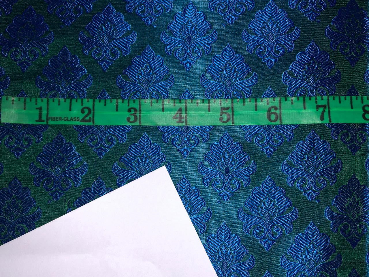 Silk Brocade Fabric  emerald green with royal blue motif 44" wide BRO954[2]