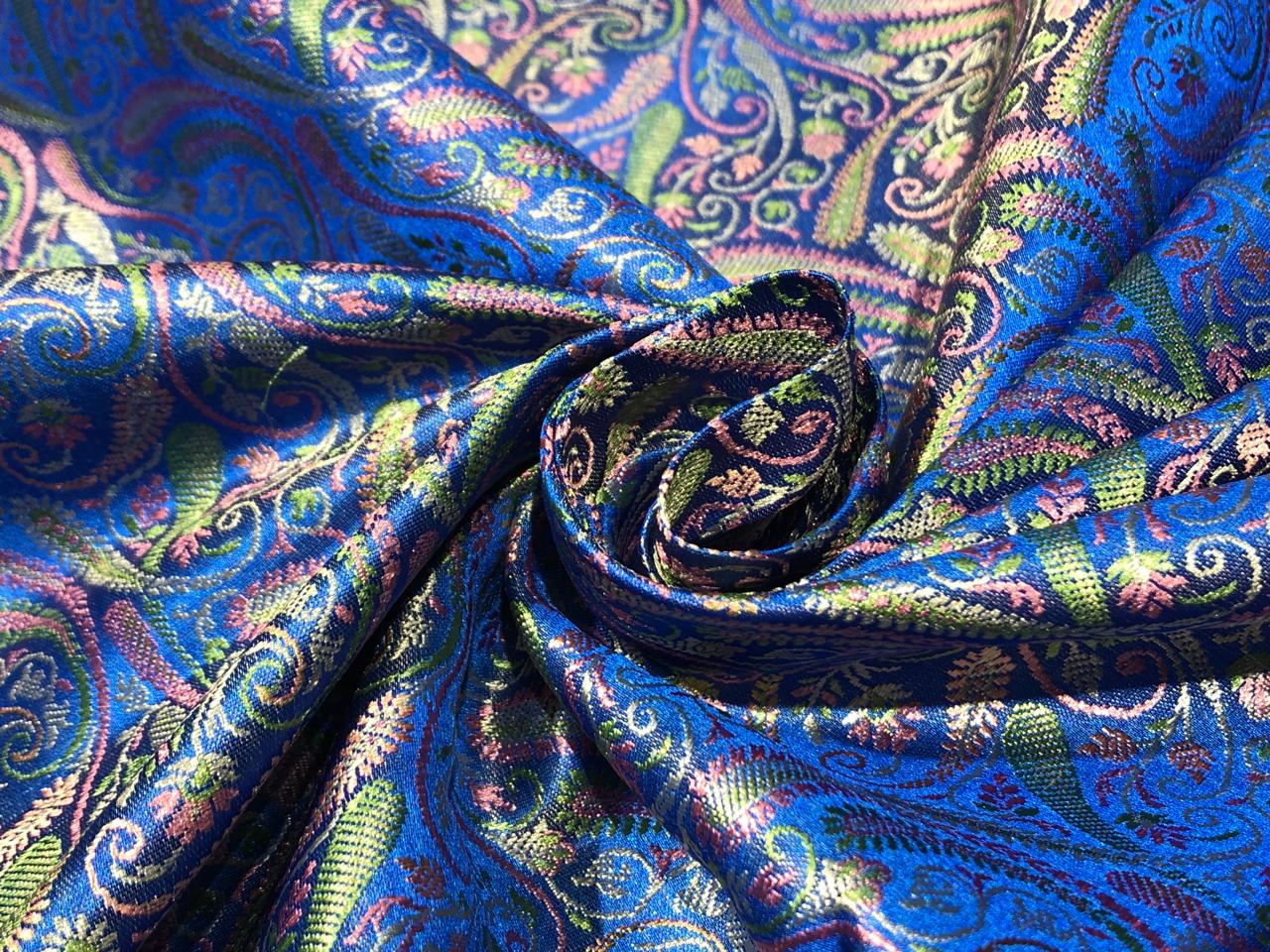 Silk Brocade fabric 44" wide paisley Jacquard available in 3 colors MANGO YELLOW /PINK AND ROYAL BLUE BRO941