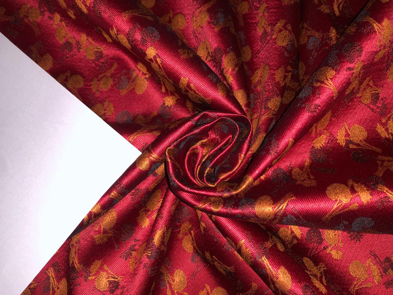 Silk Brocade fabric 58" wide red with black and mustard  floral motif Jacquard BRO944[3]
