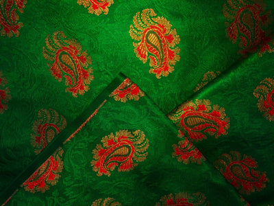 Silk Brocade fabric 44" wide PAISLEYS  available in 5 colors GREEN /YELLOW/ ROYAL BLUE /NAVY AND  ORANGE BRO940