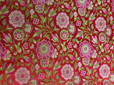 Silk Brocade fabric floral  jacquard available in 3 colors burgundy, red and maroon BRO989[1/2/3]