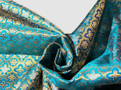 Brocade Fabric Jacquard x metallic gold Gold Color 44" WIDE BRO977 available in 7 colors bright pink , red,royal blue,teal,parrot green,mulberry and ivory