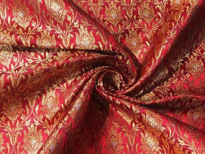 Silk Brocade fabric red, metallic gold and metallic silver color 44" wide BRO730[3]