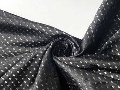 100% Silk Taffeta Jacquard Fabric REVERSABLE BLACK WITH SILVER DOTS AND  GREY jacquard stripes with black dots  54" wide TAFJACNEW14[2]