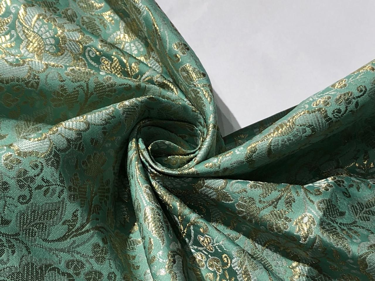 Brocade Fabric VINE Jacquard with metallic gold available in 2 colors MINT AND POWDER BLUE BRO993[4/5]