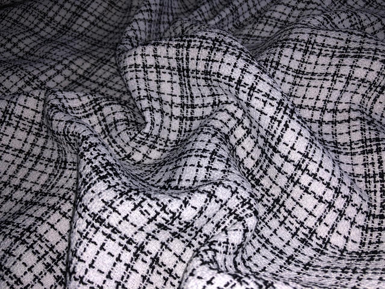 SUITING PLAIDS POLYESTER CREPE 58" BLACK AND WHITE [16892]