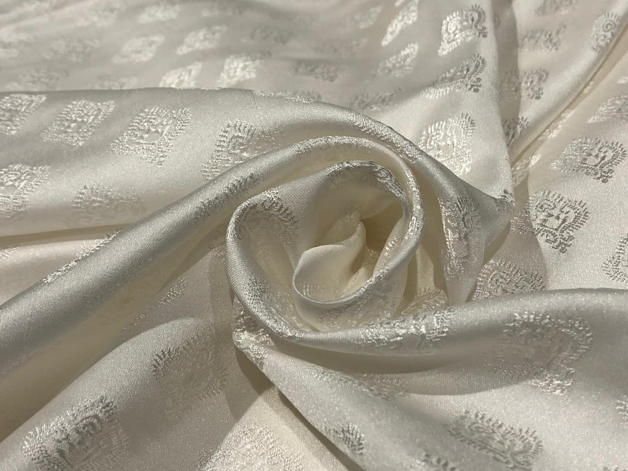 Silk Brocade fabric 44" wide white ivory motif self Jacquard BRO946A[2]