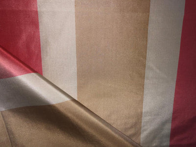 100% SILK TAFFETA fabric stripes beige gold ,Caramel gold AND salmon pink , TAFS163[5] 54&quot; wide