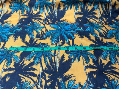 COTTON FEEL POLY MUSLIN PRINTED FABRIC 56" wide TROPICAL/ BEACH WEAR IN 4 DIFFERENT DESIGNS AND COLORS mustard palm, fancy waitress, holiday geometric and grey floral