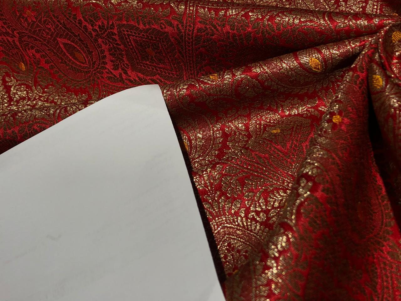 Silk Brocade Fabric RED / MANGO   X ANTIQUE metallic gold Color 44" wide BRO949[5]