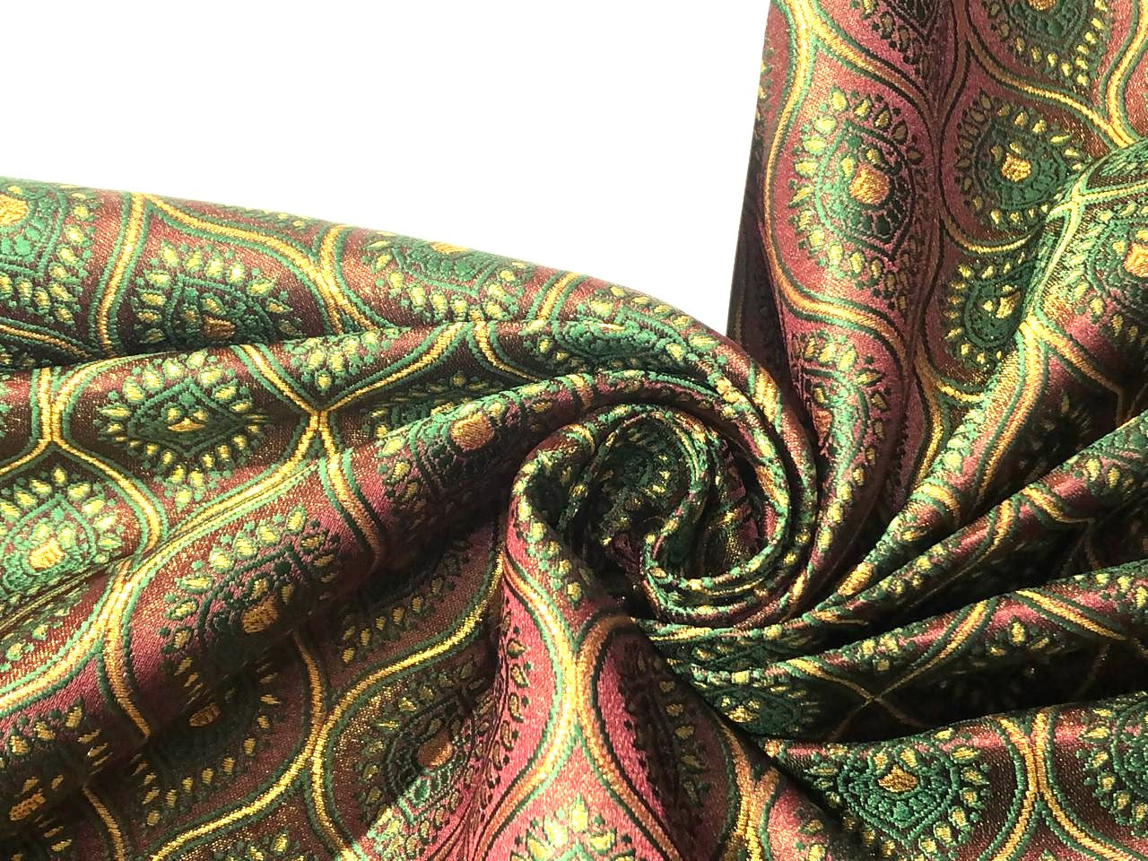 Brocade Fabric MOTIF Jacquard bronze x metallic gold  available in 2 colors green and red BRO994[1/2]