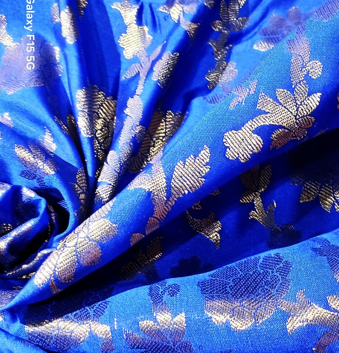 Silk Brocade fabric Royal blue x metallic gold color 44" wide BRO773[5]