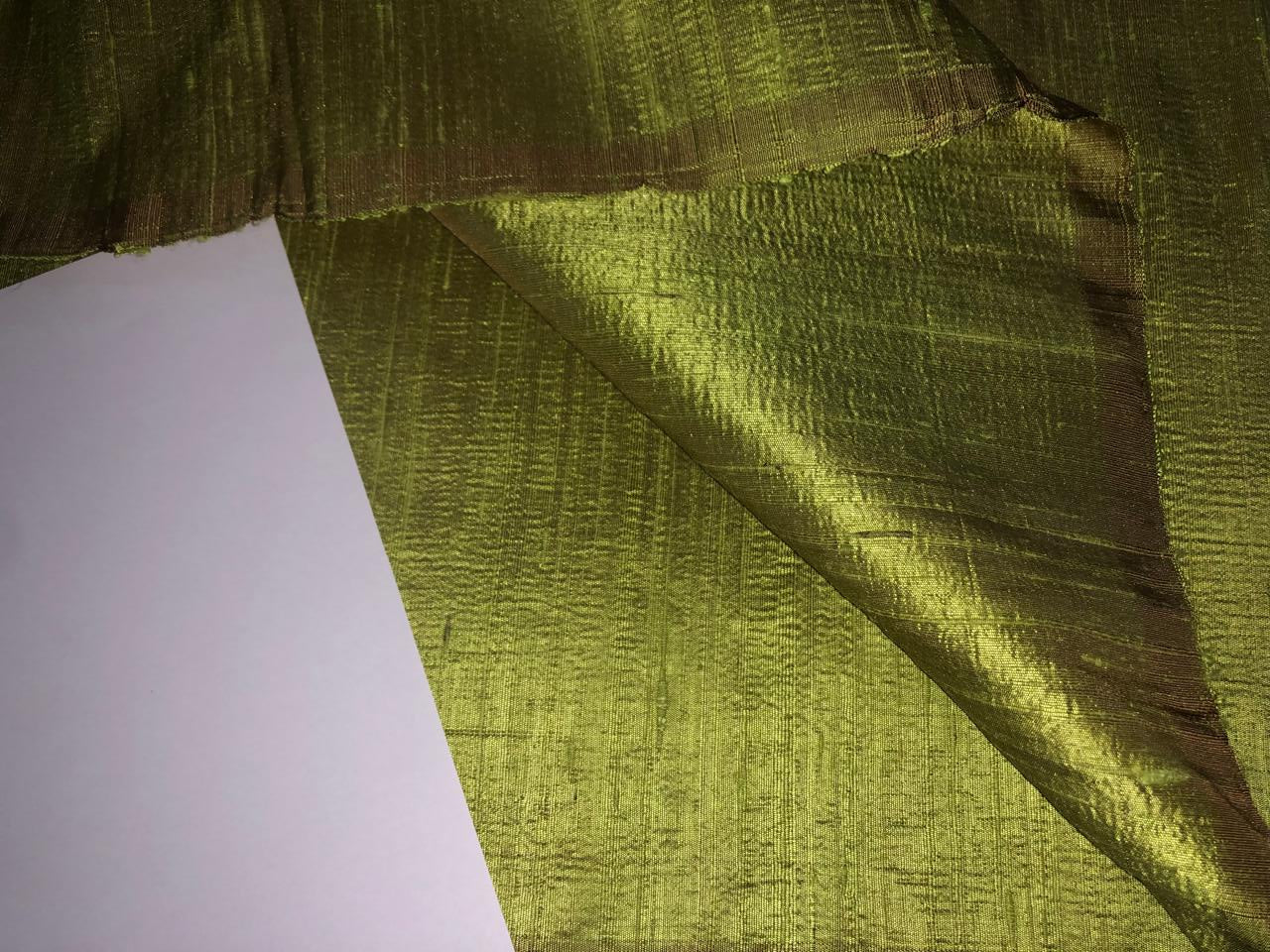 100% PURE SILK DUPION FABRIC GREEN X BROWN  color 54&quot; wide WITH SLUBS*MM127[4]