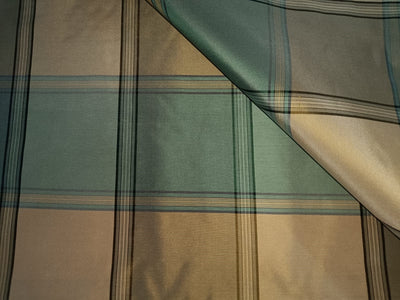 SILK TAFFETA FABRIC blue gold and khaki color plaids 54&quot; wide TAF#C25[1]