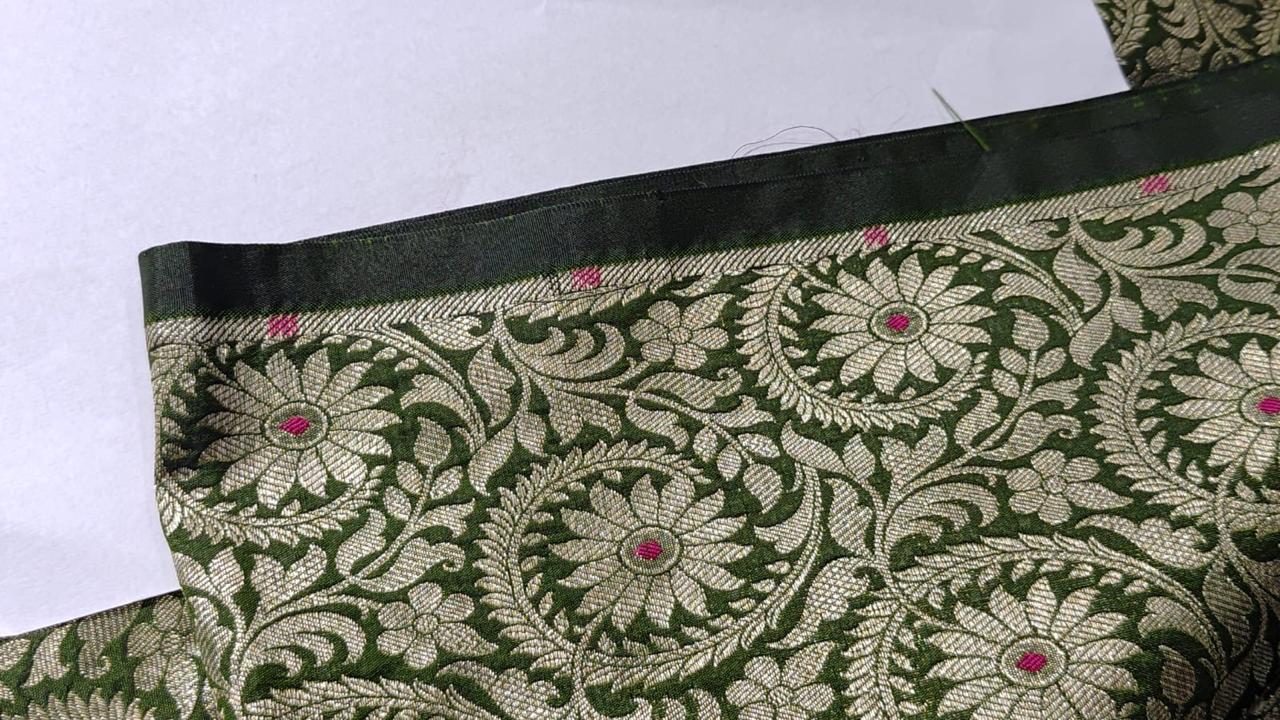 Silk Brocade Fabric  jacquard 44" wide  BRO974A available in 3 colors peacock green/deep olive and pink x orange