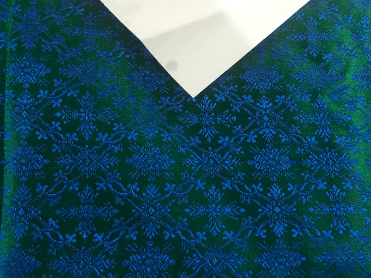Brocade Fabric Green &amp; Blue color Vestment Design 44" wide BRO213[4]