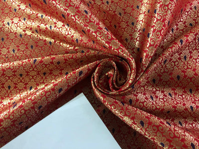 Silk Brocade fabric with metallic gold jacquard 44" wide available in 3 colors green ,red and black BRO945