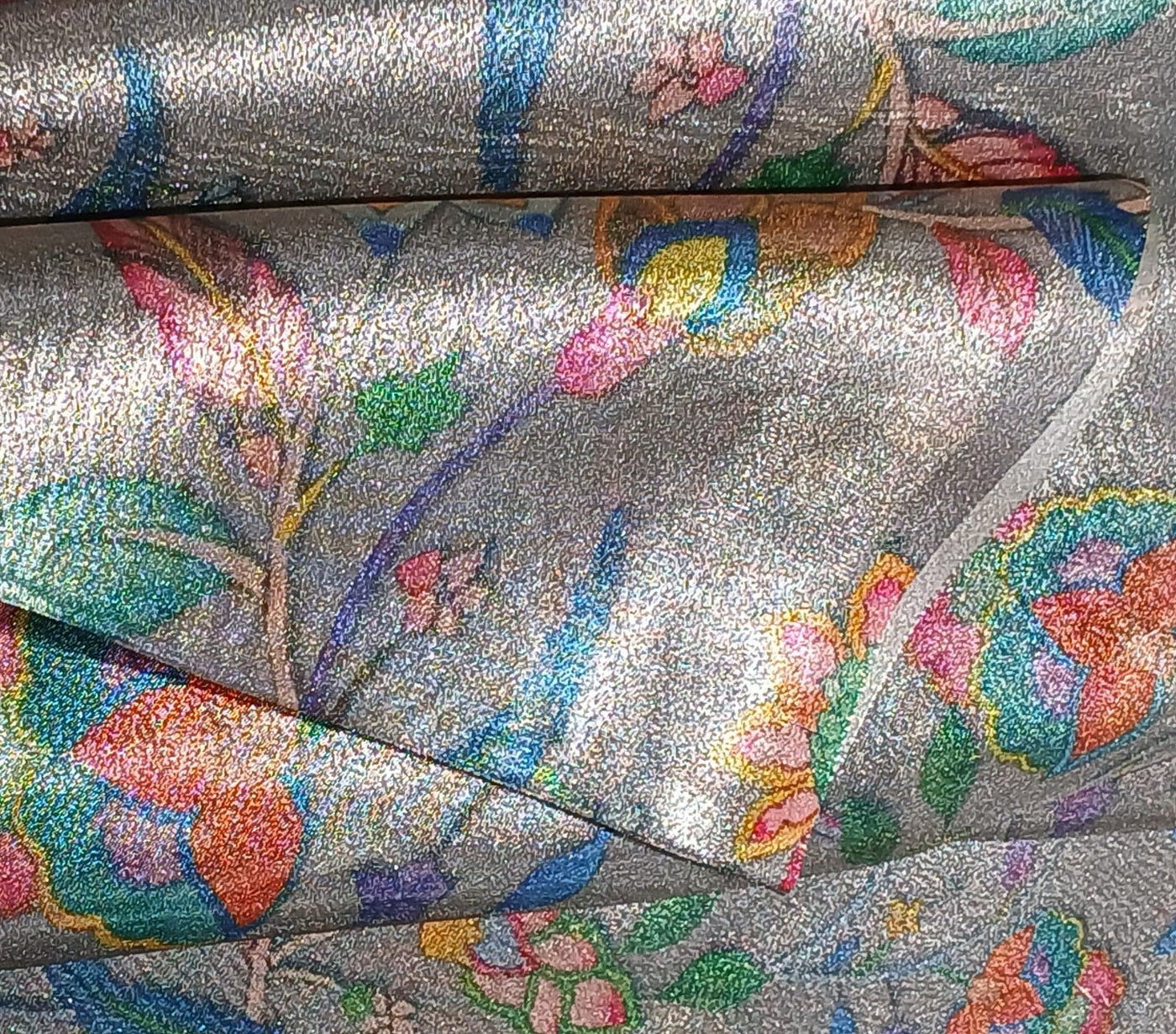 Silk metallic tissue organza fabric MULTI COLOR FLORAL JACQUARD 44 INCHES WIDE available in 5 colors SILVER GREY,MINT,PINK ,SILVER BLUE AND SILVER BLUE