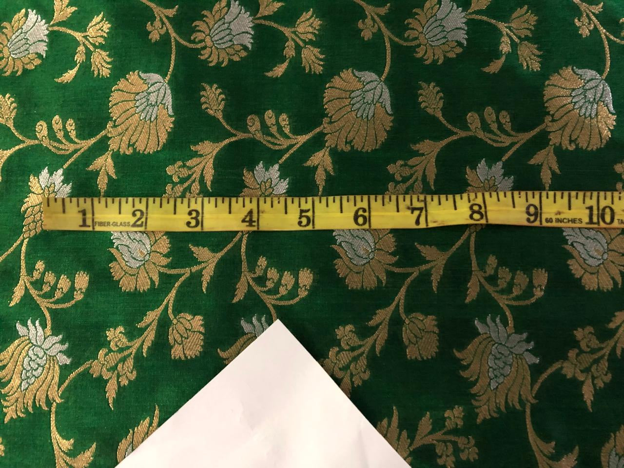 Silk Brocade fabric 44" wide   floral Jacquard with metallic gold and silver available in 2 colors green and navy   BRO937[4/5]