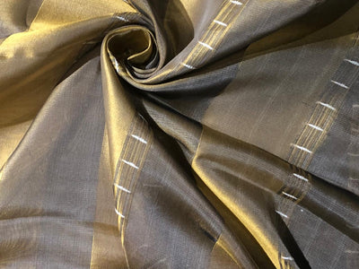 100% Silk mettalic tissue organza fabric gold and gold x black stripes  54 INCHES WIDE [16859]