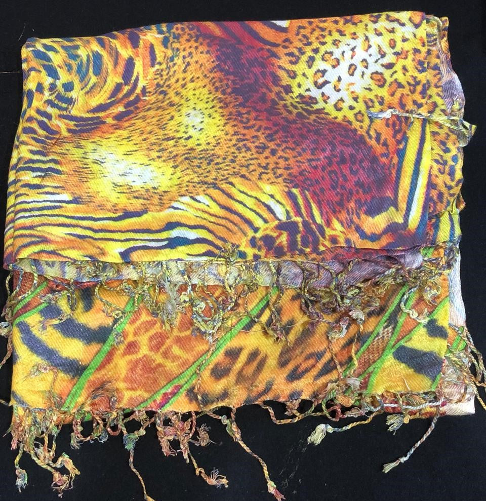 SCARVES/STOLES WITH FRINGES 70" X 27" available in 2 styles animal print and floral print