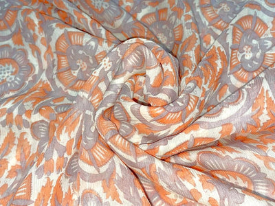 Chiffon printed  cream ,orange peach and light grey color fabric 58" wide [15450]