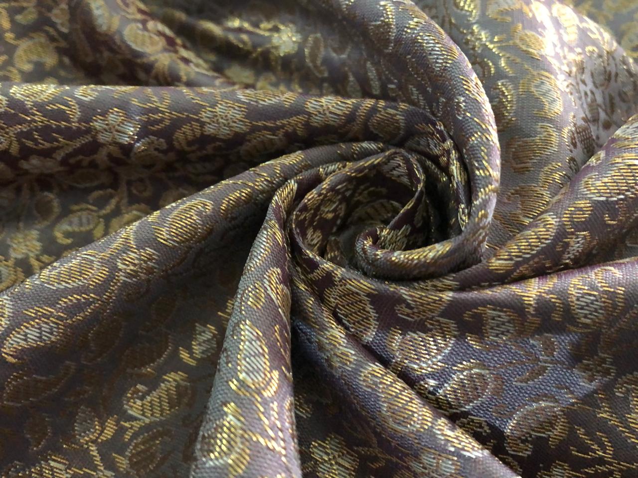 Silk Brocade fabric with subtle metallic gold jacquard paisleys available in 3 colors red , grey and burgandy  BRO989[4/5]