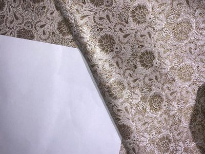 Silk Brocade fabric 44" wide  IVORY WITH METALIC GOLD INTRICATE JACQUARD BRO980[4]