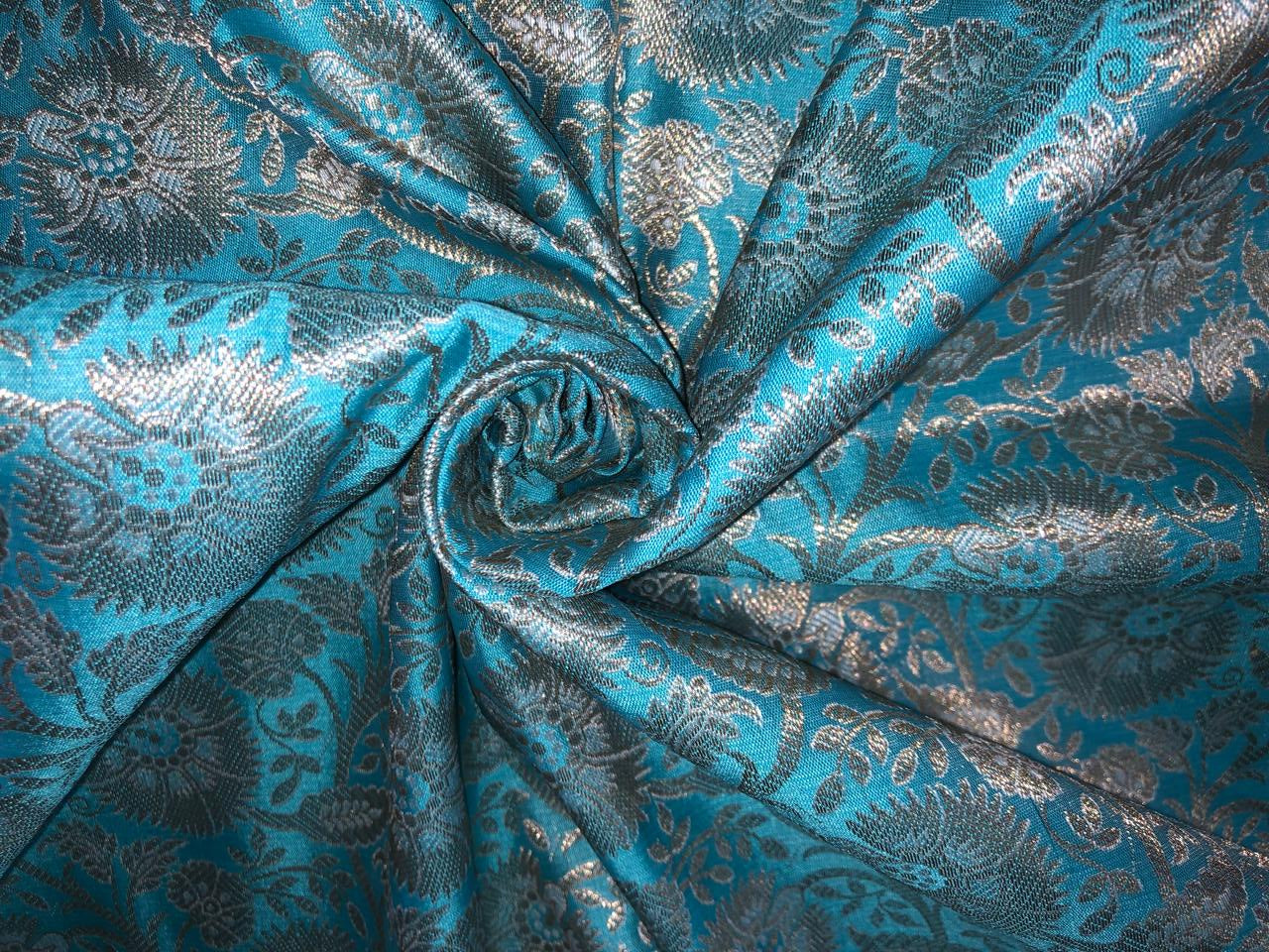 Silk Brocade Fabric metallic gold jacquard  44" wide BRO952 available in 4 colors turquoise/pink/lavender blue and peach