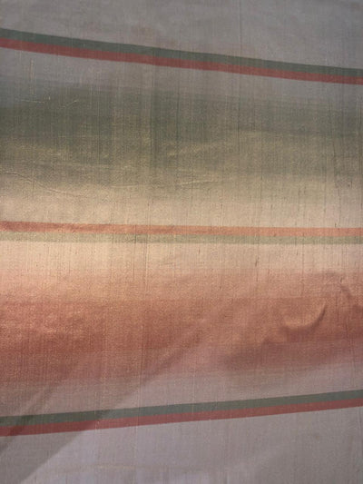 PURE SILK Dupioni FABRIC Golden Green ,salmon pink and golden olive color Stripes DUPS15[1]