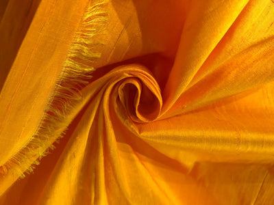 100% PURE SILK DUPIONI FABRIC MANGO YELLOW colour 54&quot; wide WITH SLUBS*[MM68[6]