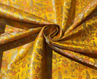 Silk Brocade  fabric~  44" wide FLORAL  jacquard available in 3 colors light olive ,mango and nude beige