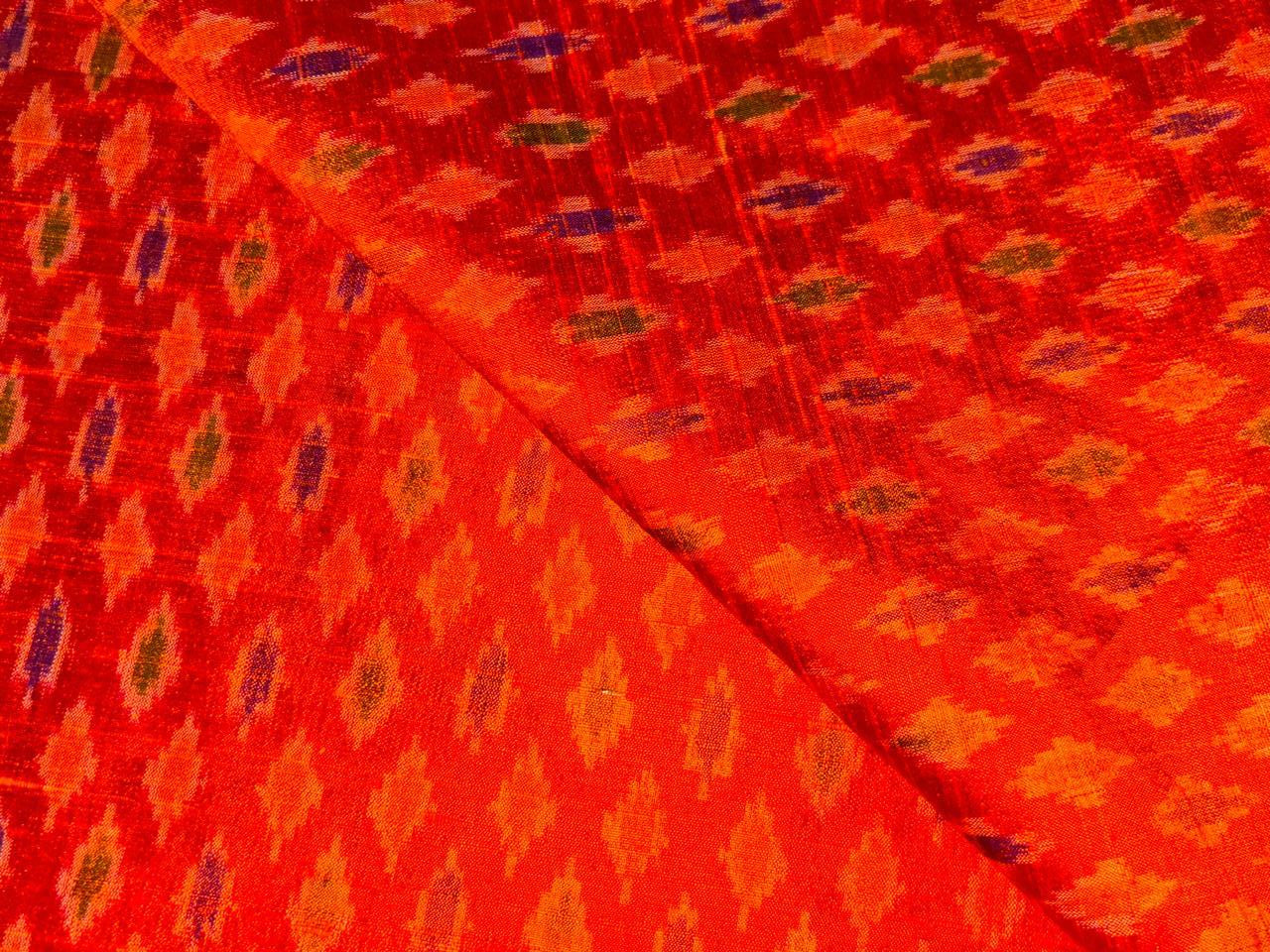 100% pure silk dupion ikat fabric  orange color 44" wide [17177]