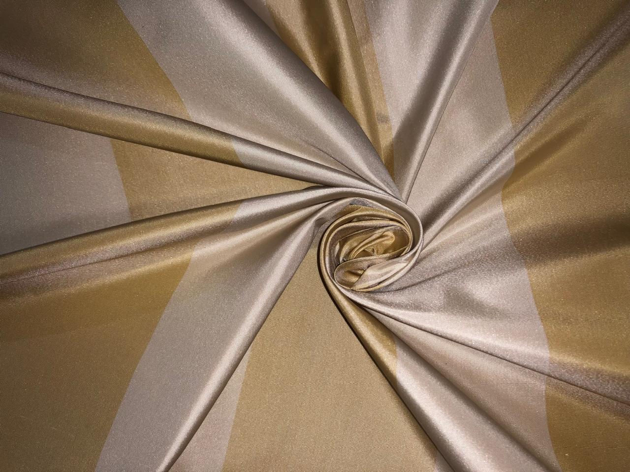 100% Silk Taffeta Fabric  cream and gold Stripes TAFS161[2] 54&quot; wid