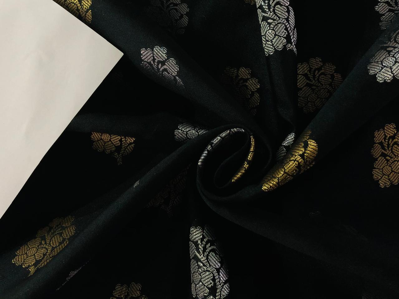 Silk Brocade fabric with Metallic gold motif Jacquard  44" wide available in 3 colors mango , midnight blue and grey