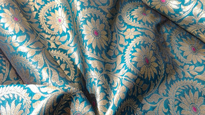 Silk Brocade Fabric  jacquard 44" wide  BRO974A available in 3 colors peacock green/deep olive and pink x orange