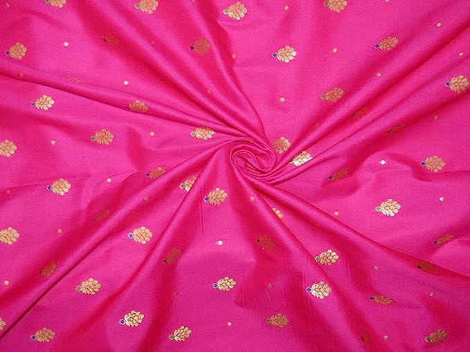 100% Silk Brocade Fabric Pink x Metallic Gold color 44" wide BRO772B[3]