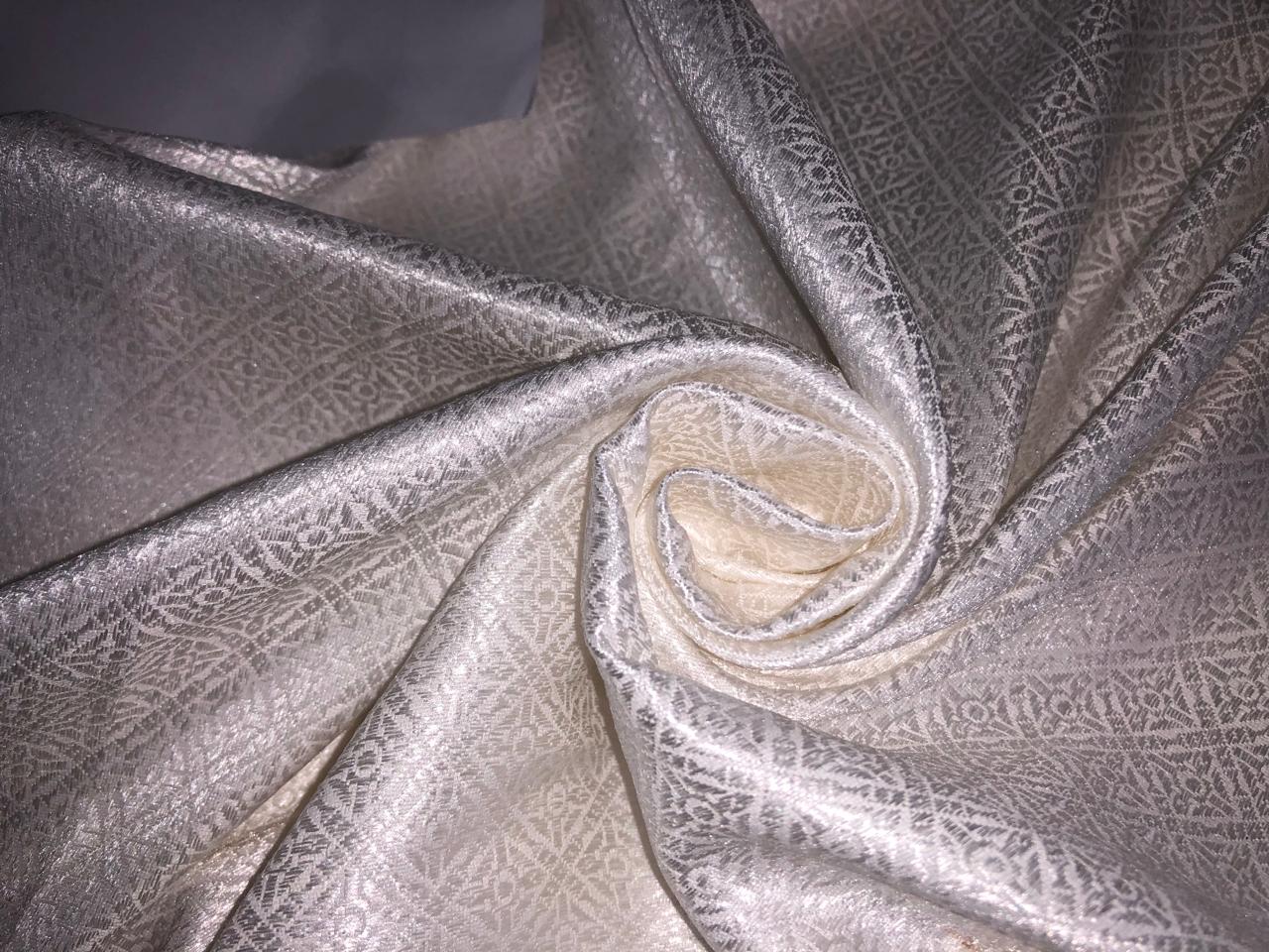 Silk Brocade fabric white ivory with diamond jacquard self motifs BRO991[3]