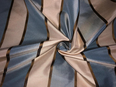 100% SILK TAFFETA IVORY ,SLATE BLUE AND GOLD  STRIPE 54" wide TAFSNEW10[1] [16155]