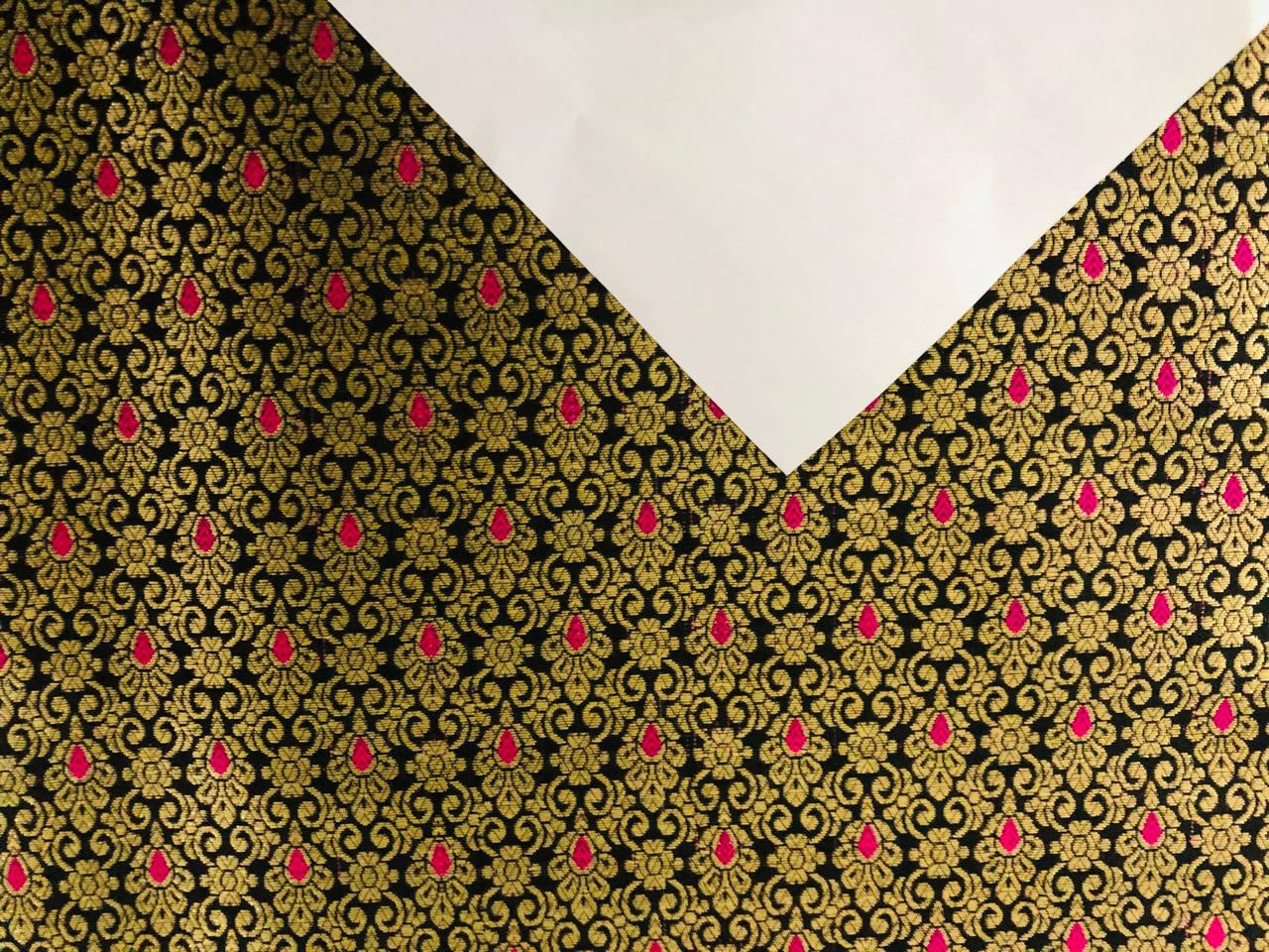 Silk Brocade fabric with metallic gold jacquard 44" wide available in 3 colors green ,red and black BRO945