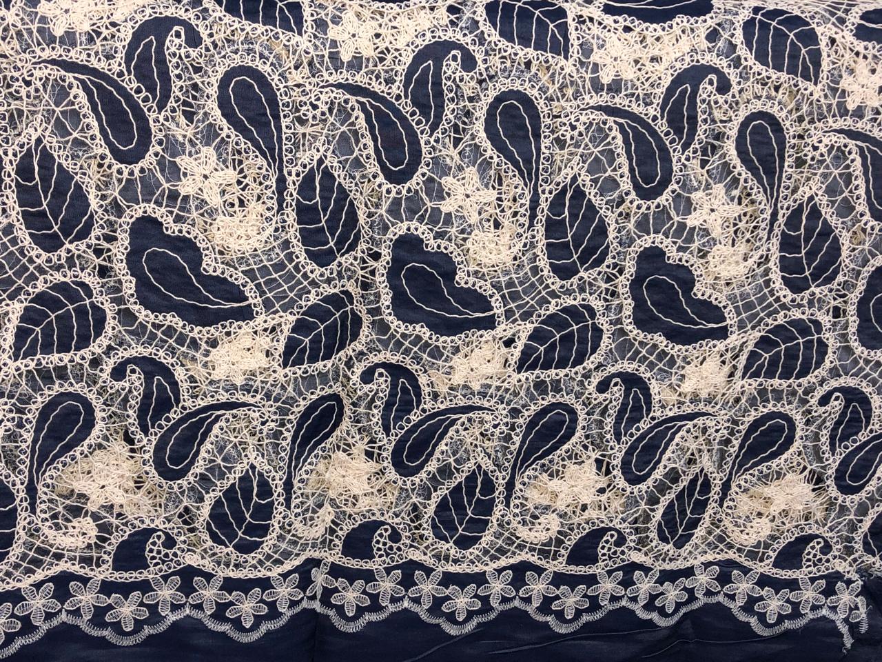 DENIM BLUE COLOR with white LACE [16886]