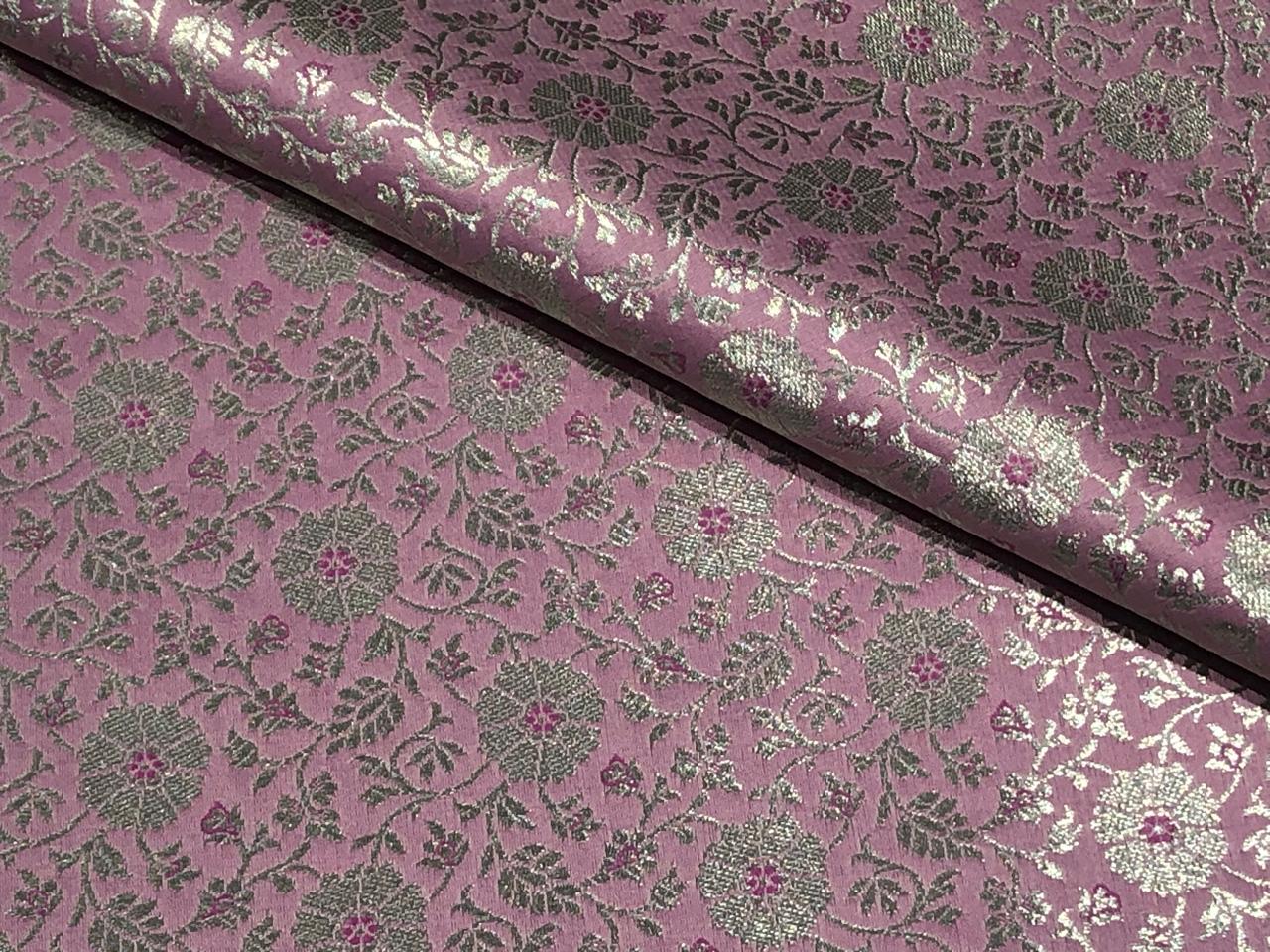 Silk Brocade fabric 44" wide Millennial Pink with metallic silver JACQUARD   BRO959[1]