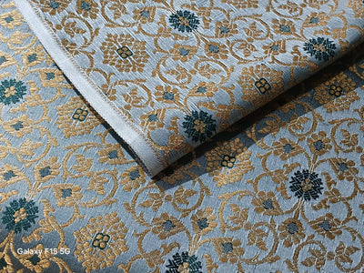 Silk Brocade fabric with subtle metallic gold   JACQUARD BRO931/BRO987 available in 5 colors grey, mint ,silver grey, sapphire and yellow